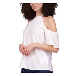 NWT MICHAEL MICHAEL KORS Womens White Back Button Closure Flutter Sleeve Top XS